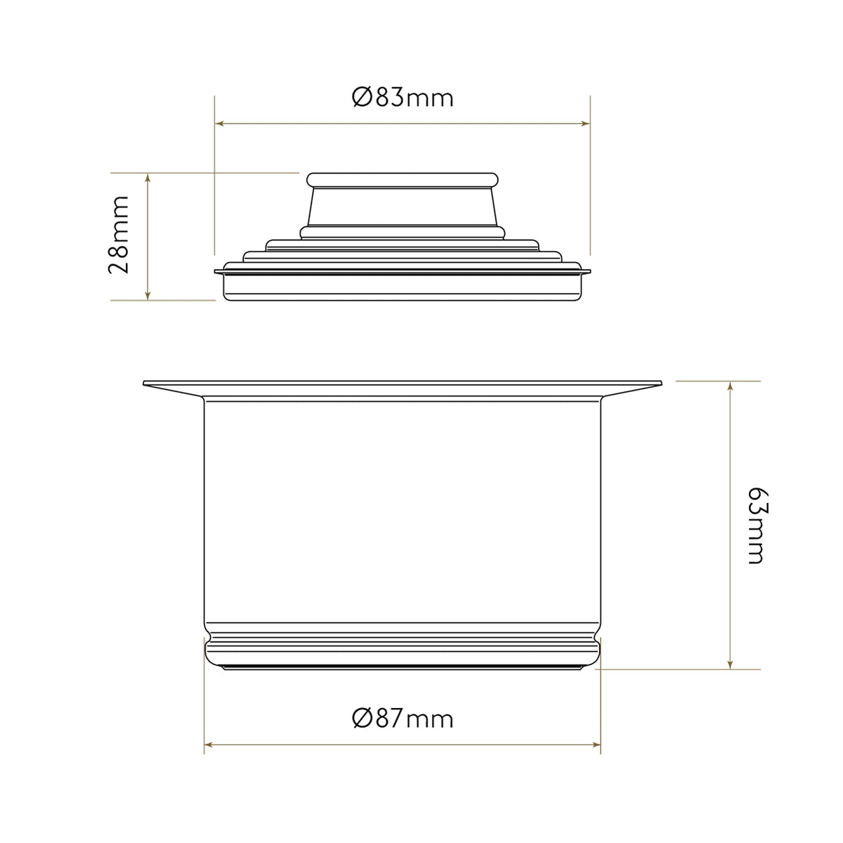 Bidbury & Co 3.5" Waste Adapter — Chrome — technical drawing