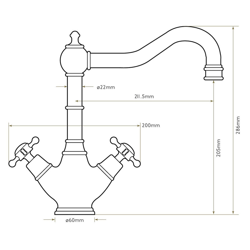 Bidbury & Co Warwick Kitchen Tap — Chrome — technical drawing