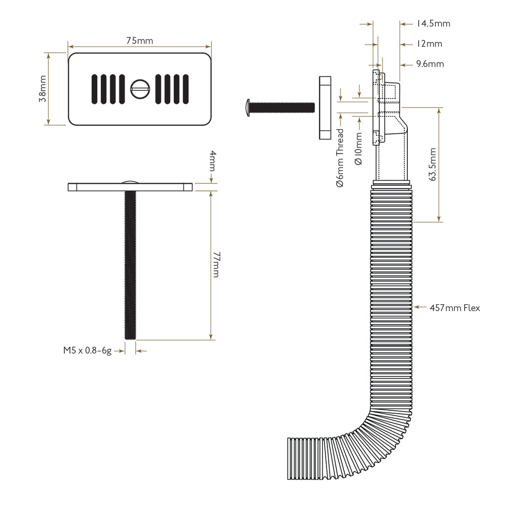 Bidbury & Co XL Rectangular Overflow — Chrome — technical drawing