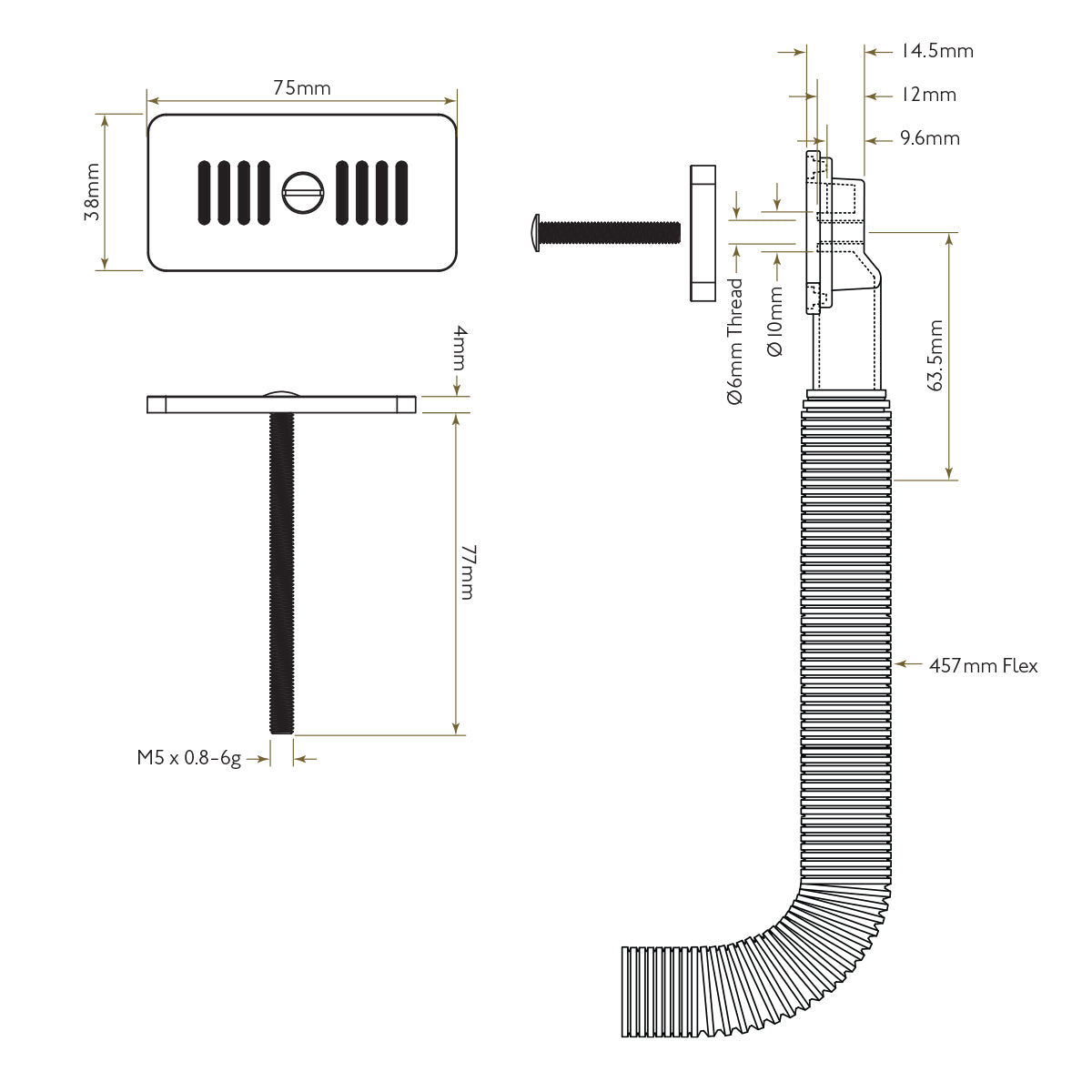 Bidbury & Co XL Rectangular Overflow — Chrome — technical drawing