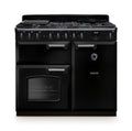 Rangemaster Classic Deluxe 100cm Dual Fuel Gloss Black with Chrome trim Range Cooker front view