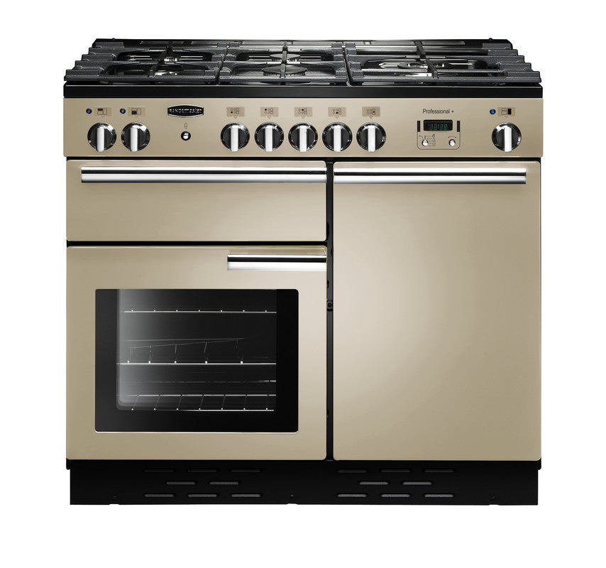 Rangemaster Professional+ 100cm Dual Fuel Cream with Chrome trim Range Cooker front view