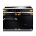 Rangemaster Elise Luxe 110cm Induction Black with Black / Antique Brass trim Range Cooker front view