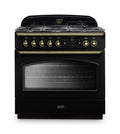 Rangemaster Classic FX 90cm Dual Fuel Black with Brass trim Range Cooker front view