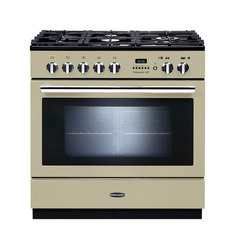 Rangemaster Professional+ FXP 90cm Dual Fuel Cream with Chrome trim Range Cooker front view