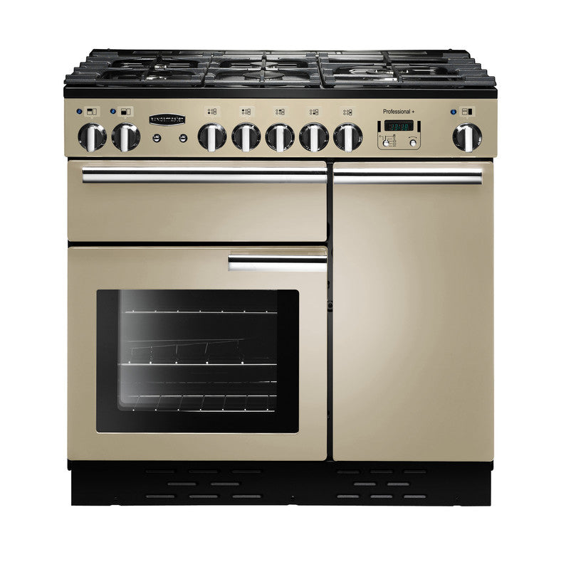 Rangemaster Professional+ 90cm Dual Fuel Cream with Chrome trim Range Cooker front view