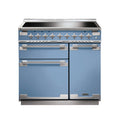 Rangemaster Elise 90cm Induction China Blue with Brushed Nickel trim Range Cooker front view