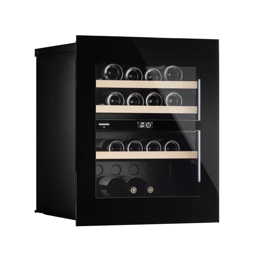 Dunavox Noble DVN-25.65DB.TO 25 bottle integrated wine fridge – Black glass