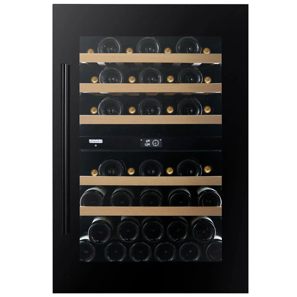 Dunavox Prime DVP-44.120DB 44 bottle integrated wine fridge – Black glass