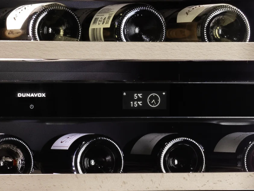 Dunavox Prime DVP-70.185DB 70 bottle integrated wine fridge – Black glass