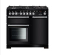 Rangemaster Encore Deluxe 100cm Dual Fuel Black with Chrome trim Range Cooker front view