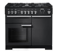 Rangemaster Professional Deluxe 100cm Dual Fuel Charcoal Black with Chrome trim Range Cooker front view