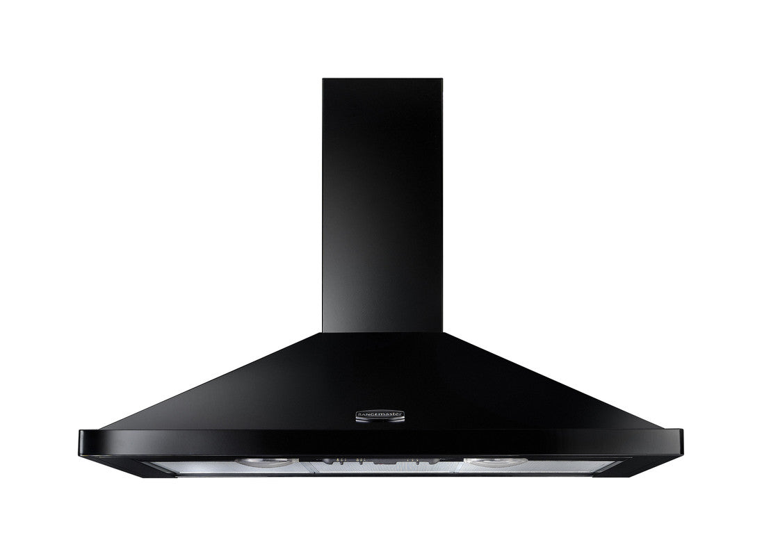 Rangemaster 100 Chimney Hood Black / Chrome Cooker Hood front view