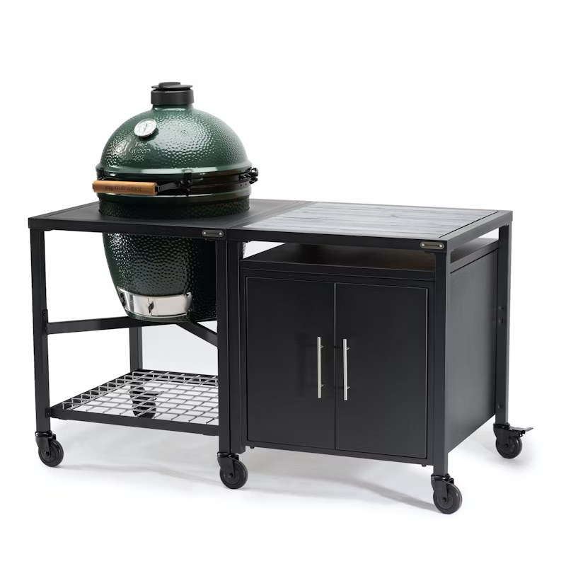 Big Green Egg Modular Nest + Expansion Cabinet + Distressed Acacia Shelf