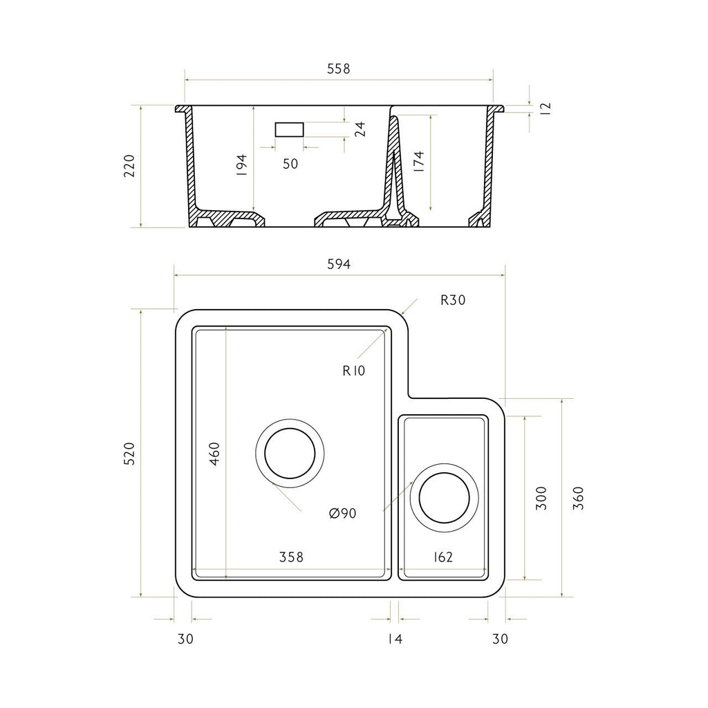 Bidbury & Co Ryeford Ceramic 1.5 Bowl Undermount/Inset Sink