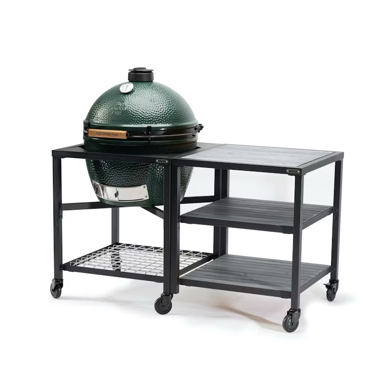 Big Green Egg Modular Nest + Expansion Frame + Distressed Acacia Shelves